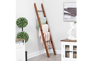RELODECOR Blanket Ladder for Living Room and Bedroom, 5ft 8 inch, 6-Tier Wall Leaning Laminate Snag Free Construction (Brown) Rustic Decorative Farmhouse Blanket Storage, Quilt Rack, Ladder Shelf, Easy Assembly