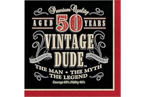 Creative Converting 661567 Table Needs, Vintage Dude 50th Birthday Lunch Napkins, Multicolor, One Size, 16ct