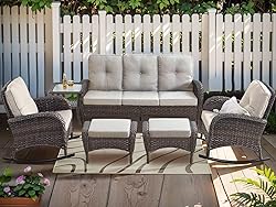 HUMMUH 6-Piece Outdoor Patio Furniture PE Wicker
