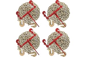 A A IN AAIN Chain and Binder Kit (4 Sets) | Ratchet Load Binders 5,400 lbs Working Load Limit | 5/16" x 10' G80 Chains with 2 Grab Hooks | Tie Down Hauling Chain Binders for Flatbed Truck Trailer
