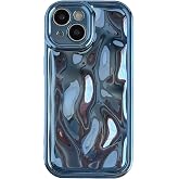 Caseative for iPhone 15 Case, Light Blue | Water Ripple Wave Meteorite Bubble Pattern Chrome Plating Soft