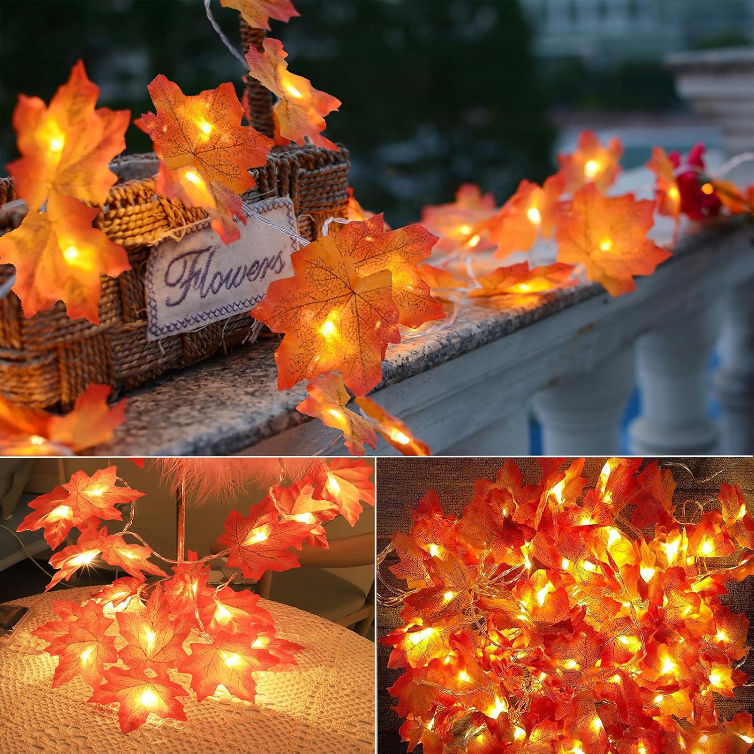 Wreaths, Garlands & Swags - Fall Decor 14Ft 40 LED 80 Leaves Lighted Fall Garland for Home Mantle Decor 2 Mode Fall Leaves Garland with Lights Christmas Decorations Battery Operated Fall Led String Lights Autumn Halloween Decor