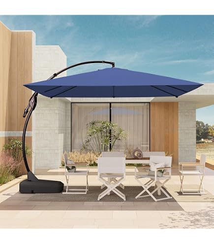 Grand patio 10x10 FT Large Cantilever Square Umbrella with Base, Navy Blue