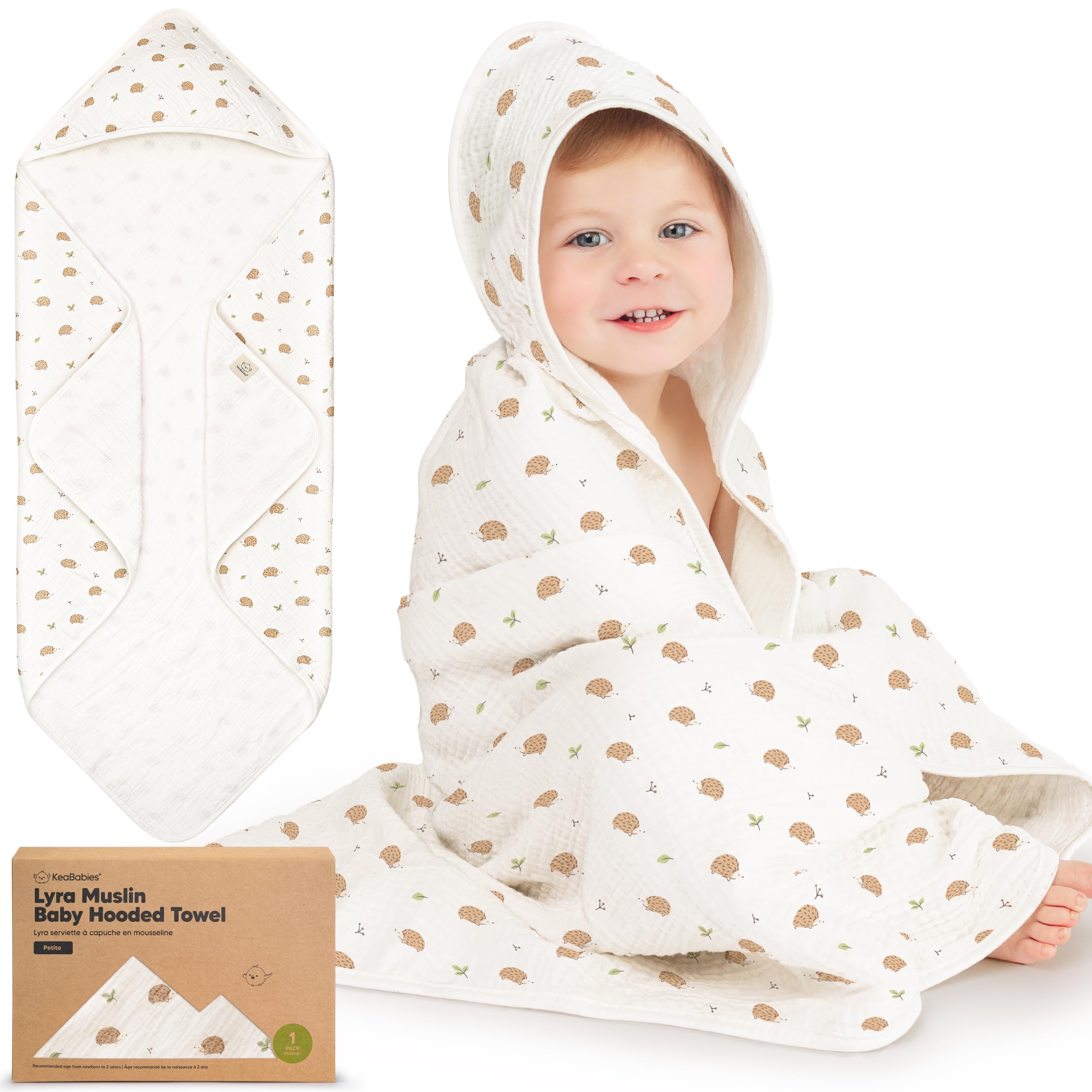 Photo 1 of KeaBabies Muslin Baby Bath Towels with Hood for Girls, Boys, Large Organic Cotton Hooded Baby Towels for Newborns, Toddlers, Infant, Kids, Soft Absorbent Newborn Bath Essentials Gift Set (Bruce)