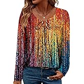 Magritta Womens Long Sleeve Tops 2025 Fall Keyhole-Tie Neck Pleated Tunic Blouses Dressy Casual Business Shirts