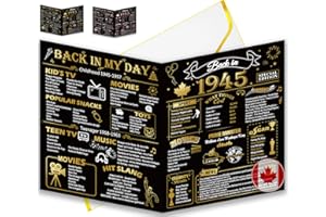 80th Birthday Card, Jumbo CANADA 25x20cm Back in 1945, Gilding Happy 80th Birthday Decoration Card for Woman, Men, Funny 80 B