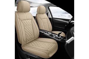 Pariitadin Leather Car Seat Covers Front Pair, Waterproof Breathable Faux Leather Automotive Seat Covers for Cars, Non-Slip Car Interior Covers Universal Fit Most Cars Sedans Trucks SUVs, Beige
