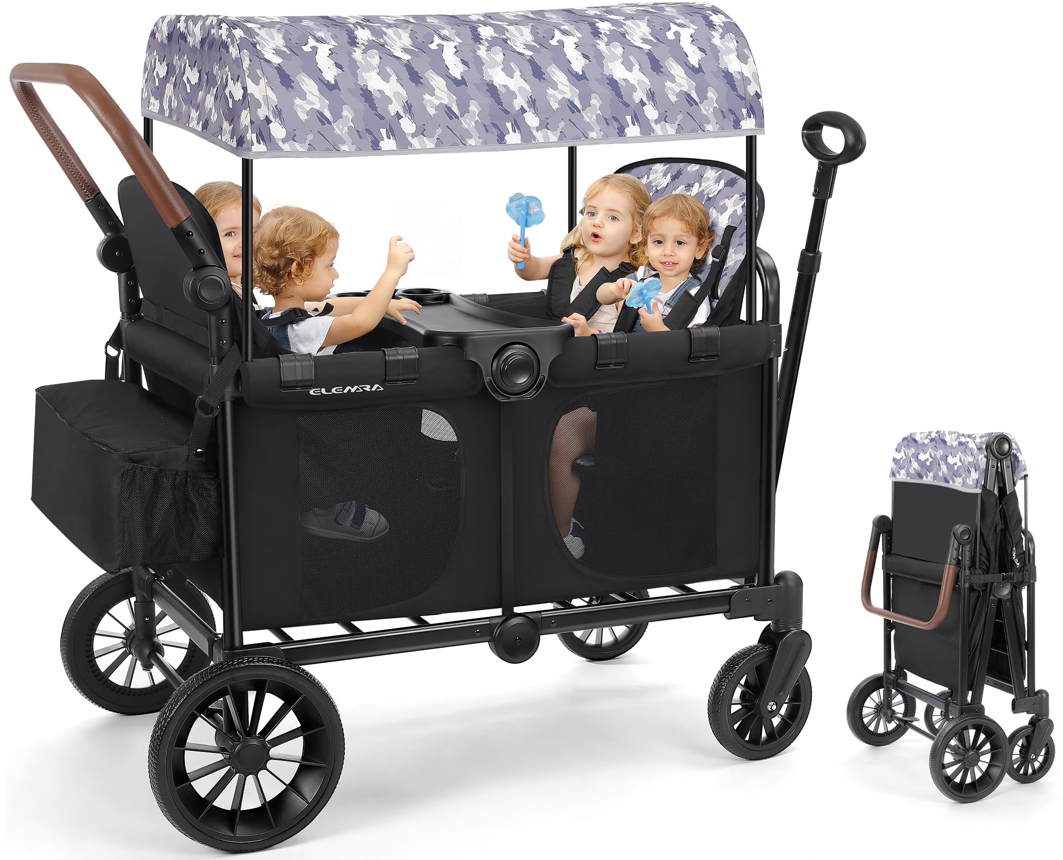 Photo 1 of *****************Missing a wheel****************
ELEMARA Wagon Stroller 4 Seater, Premium Stroller Wagon for 4 Kids, Foldable All-Terrain Wagon for Kids with Canopy, Adjustable Push/Pull Handles,Convertible High Seat&Organizer, Black+Purple