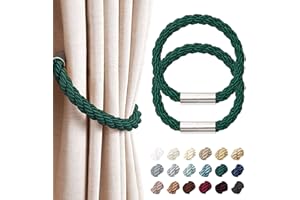 NICEEC 2 Pack Strong Magnetic Curtain Tiebacks Modern Simple Style Drape Tie Backs Convenient Decorative Weave Rope Curtain Holdbacks for Thin or Thick Home & Office Window Draperies (Green)
