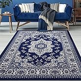 Antep Rugs Alfombras Oriental Traditional 8x10 Non-Skid (Non-Slip) Low Profile Pile Rubber Backing Indoor Area Rugs (Navy Blue, 7'10