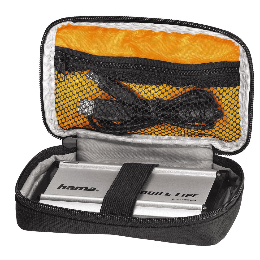 Hama | Black Bird | HDD Case, 2.5" | Travel Case for 2.5 inch Hard Drives and SSD, Integrated Cable Compartment, Inner Dimensions: 9 x 15 x 3 cm | Black