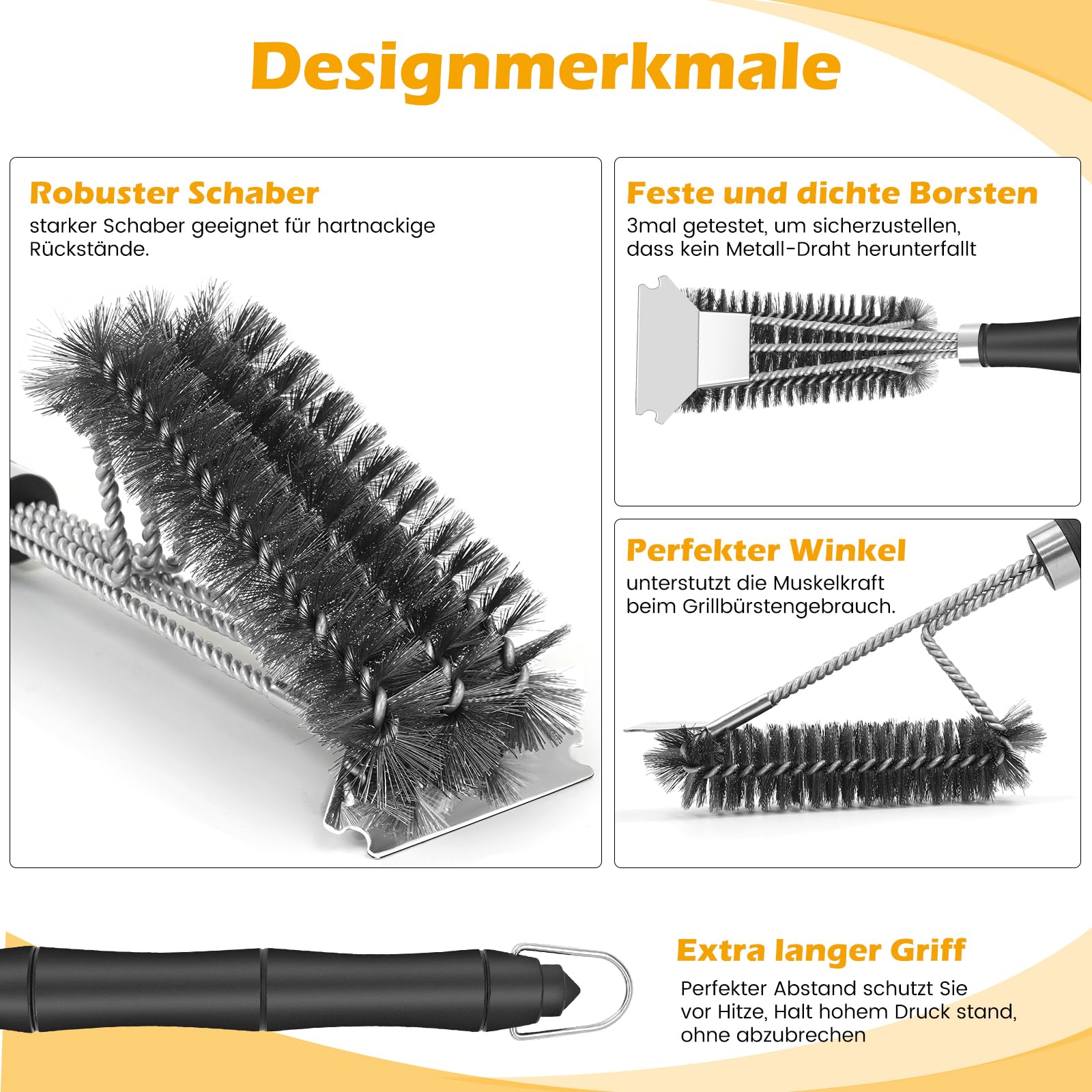 Grillbürste mit Schaber (2 Stück), Grillbürste für Grill im Freien Extra Starke Grillreiniger Zubehör für Grill/Raucher/Gas/Kohle 5