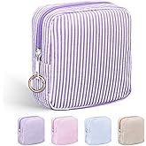 Playexen 5.3" Small Makeup Bag for Purse, Striped Mini Cosmetics Bag with Ring Buckle & Inner Pockets, Small Travel Makeup Pouch for Women (Purple)