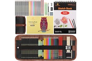 Heshengping, 41pcs Sketching Pencil Set Drawing Sketch Kit Graphite Charcoal Watercolor Pencils Blending Stumps 50page sketchbook, coloring book, Beginners Artist Teens and Adults