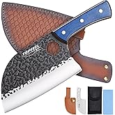 6.8Inch Serbian Chef Knife- Butcher Knife Meat Cleaver Set for Cooking, Chopping. Kitchen Knives with Leather Sheath for Home, Camping, BBQ