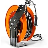 SuperHandy Extension Cord Reel Retractable 12AWG x 80' Foot 3C SJTOW Cable Triple Tap Connector Power Rating 125 Volt AC 15 Amp 1875 Watt Industrial Steel Single Arm