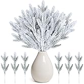clothmile 50 Pcs Snow Frosted Pine Branches Artificial Christmas Pine Branches Snowy Pine Needles Fake Greenery Pine Spray Picks for DIY Garland Crafts Winter Tree Decorations