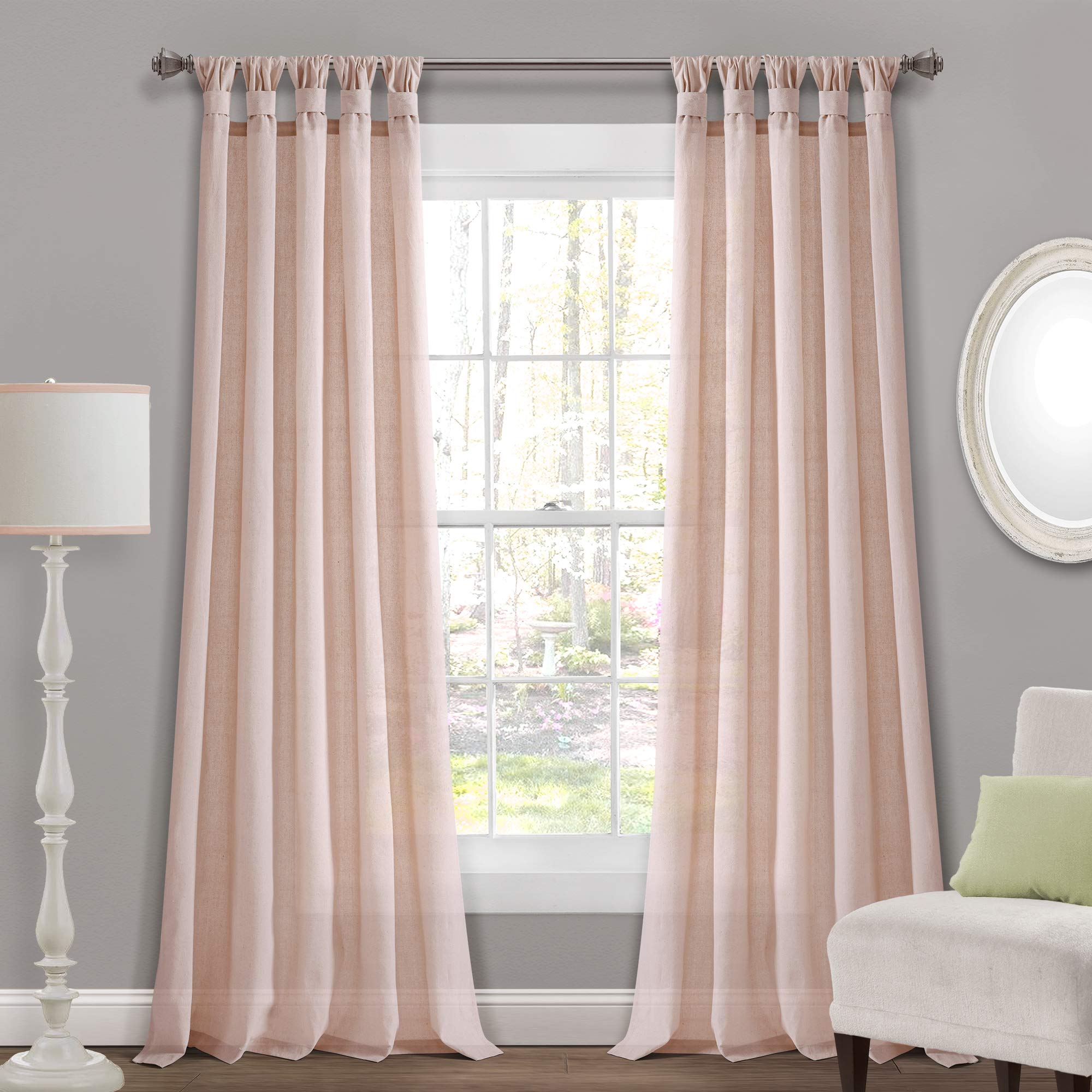 Lush Decor Burlap Knotted Tab-Top Window Curtain Panel Pair, 45" W x 84" L, Blush