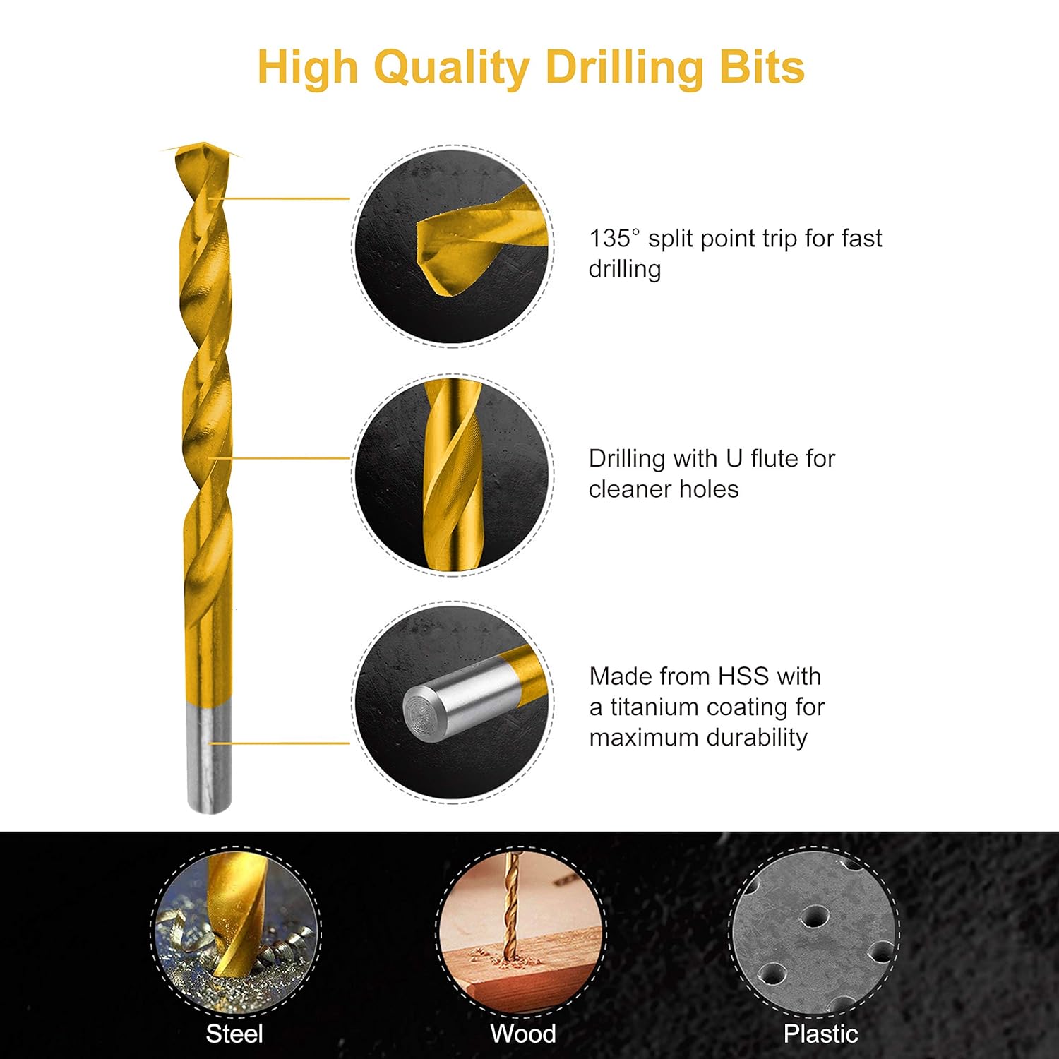 230 Pieces Titanium Twist Drill Bit Set, High Speed Steel, Size from 3/64" up to 1/2", Ideal for Wood/Steel/Aluminum/Zinc Alloy, with Hard Storage: Industrial & Scientific