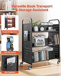 VEVOR Rolling Library Book Cart, 330 lbs