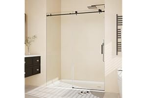 GARVEETECH Frameless Sliding Shower Door,56-60 in w x 76 in h Waterproof Glass Shower Door,1/4 in Thick Tempered Clear Glass with Explosion-Proof Film,Handle and Seal Strip, Matte Black