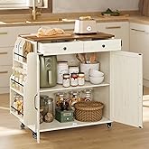 VASAGLE Mobile Kitchen Island, Portable Island with Spice Rack, Mobile Cart with Storage Cabinet, 17.7 x 36.5 x 36 Inches, fo