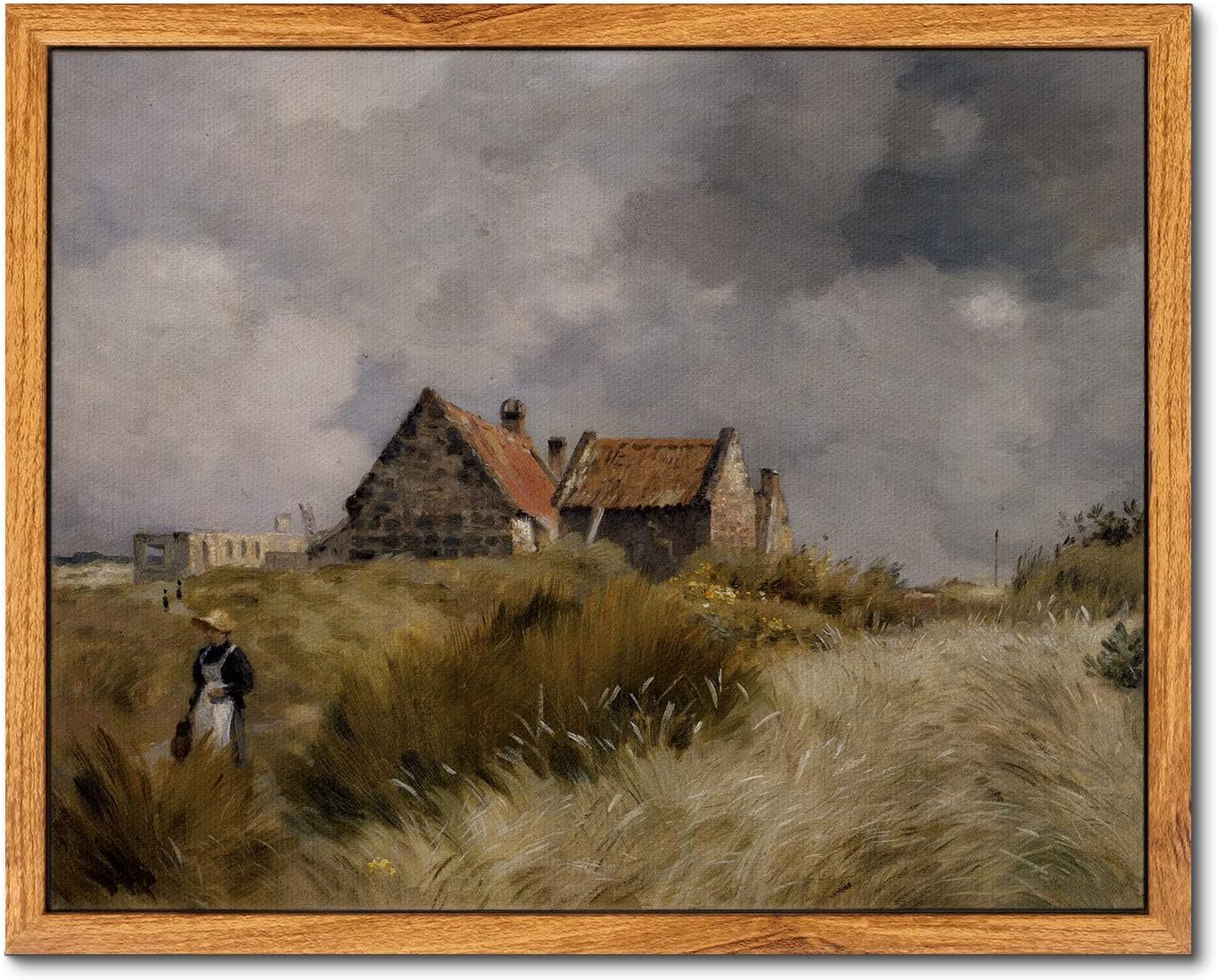 Wall Décor - ARPEOTCY Vintage Framed Canvas Print Wall Art, Vintage Landscape Wall Art, Natural Scenery Vintage Wall Decor for Living Room, Office, 8x10in/20x25cm (Cottage in the Dunes)