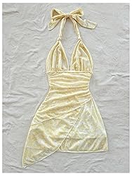 BEAUDRM Women's Floral Print Sleeveless Halter Deep