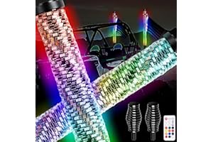 AUDEXEN New Upgraded 2FT RGB Whip Lights with Anti-Fracture Spring Base, Spiral Led Whip Light with App and Remote Control for Jeep UTV ATV Off-Road RZR Polaris Truck Car 4X4 Sand Buggy Dune (2 Pack)