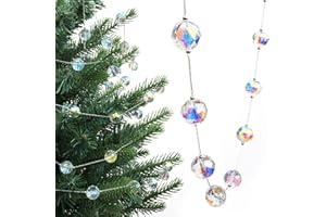 LÈFERS LEFERS 9.8Ft Crystal Glass Balls Christmas Garland,48 Beads 16mm Faceted Prism Beads Strands Hanging Ornament Decoration for Christmas Tree Centerpieces Wedding Party (Crystal AB)