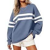 MASCOMODA Women's 2026 Striped Oversized Sweatshirt Spring Crewneck Long Sleeve Shirts Casual Color Block Pullover Tops