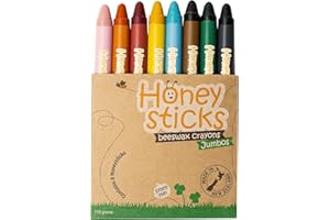 Honeysticks Jumbo Crayons (8 Pack) - Non Toxic Crayons - 100% Pure Beeswax and Food Grade Colors - 8 Bright Colors - Large, Easy to Hold and Use - Preschool Art Supplies for Toddlers/Kids 3-5, 4-8
