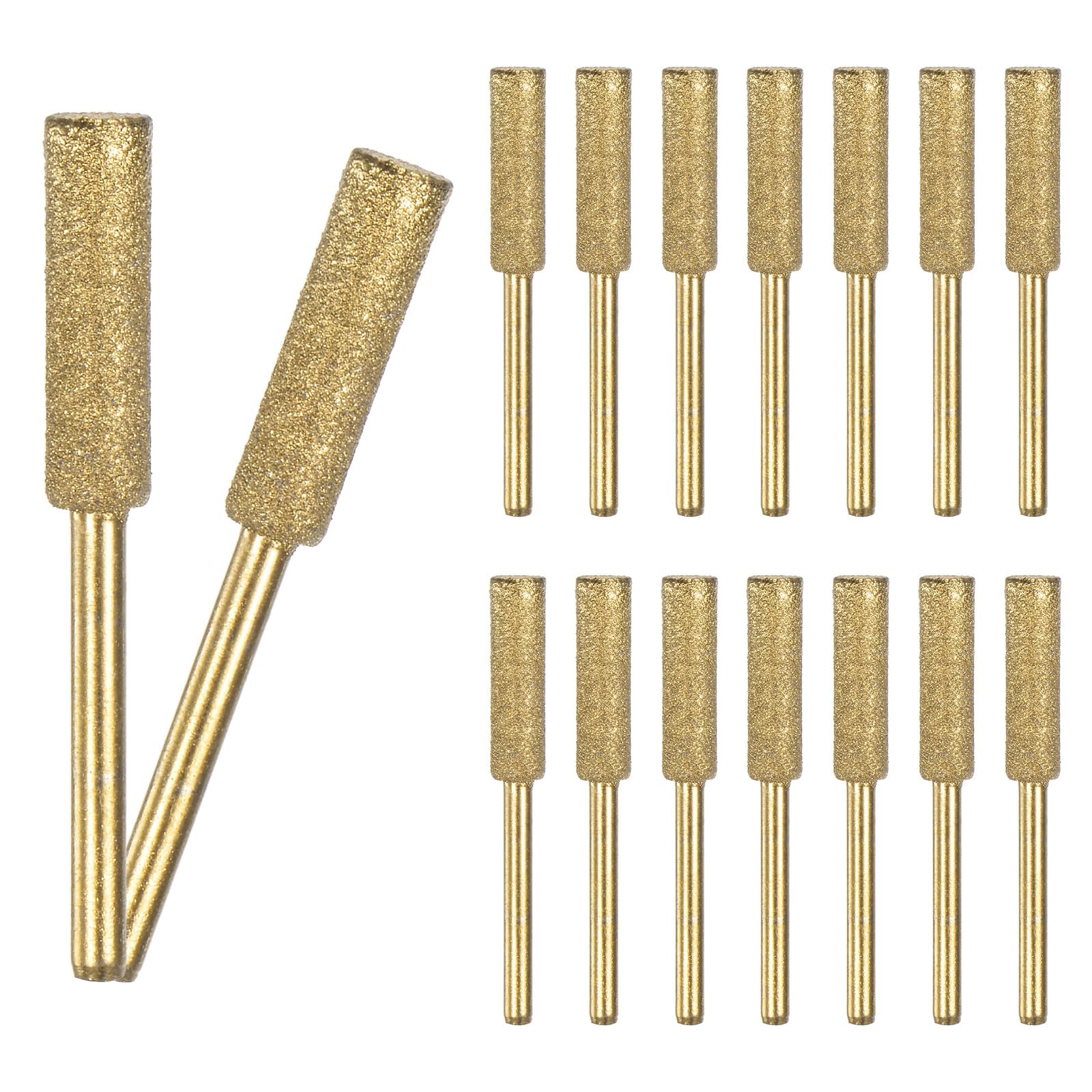 M METERXITY 16-Pack 7/32 Inch Titanium Plated Diamond Chainsaw Sharpener, High Hardness Grinding Stone Chainsaw Sharpening Kit for Electric Chainsaw Sharpener/Stone Carvings [3mm Gold]