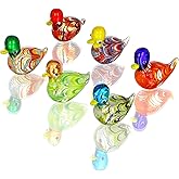 HDCRYSTALGIFTS 6pcs 1.5'' Mini Blown Glass Mandarin Ducks Figurines Collectible Art Glass Animal Miniature Figurines Home Garden Decorations (Colorful)
