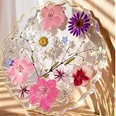 Oqplog Resin Drink Coaster for Desk Coffee Table-Pink White Cute Dried Flowers Cup Coaster for Work Office Home Outdoor Decor Gifts for Girls Women,1 Pcs Wave