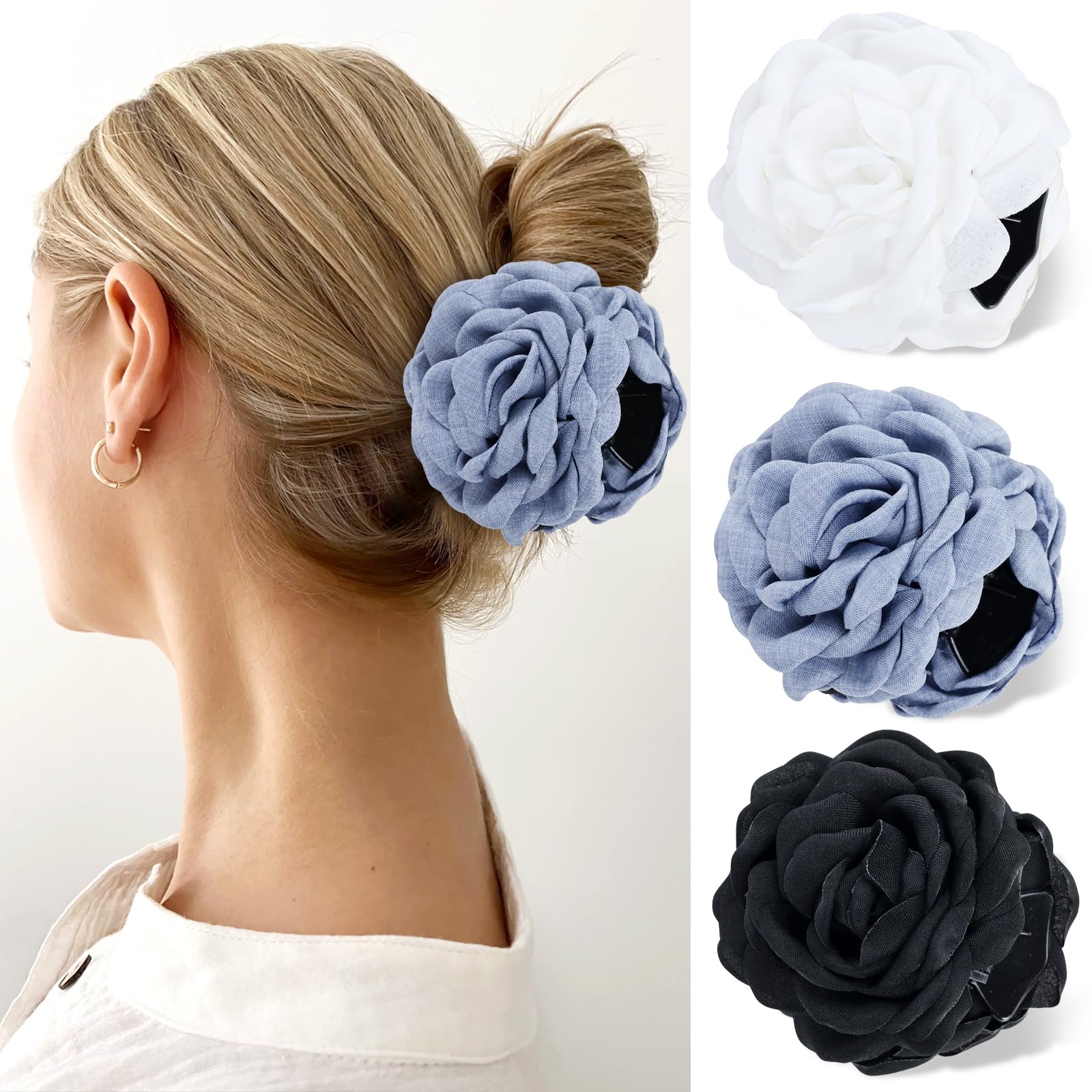 Cinaci 3 Pieces Vintage Rose Flower Hair Claws Clips with Strong Hold Floral Updo Hair Clips Barrettes Accessories for Women Girls