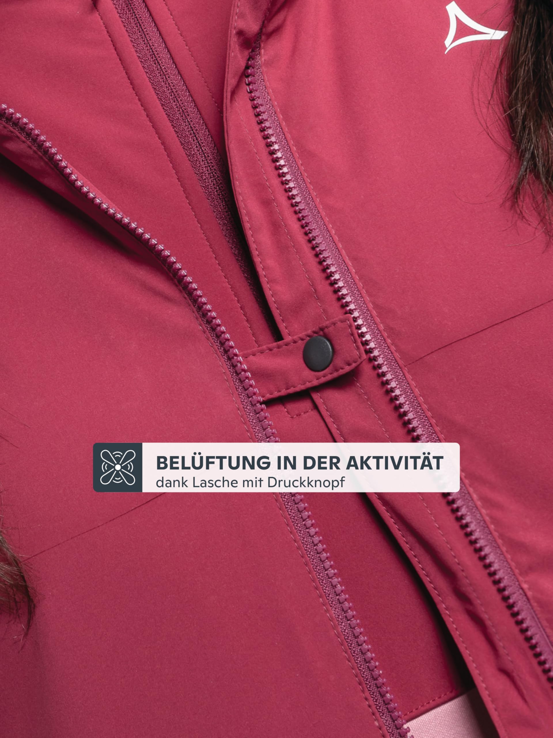 Schöffel Damen Ins Jacket Style Salza WMSs, funktionale Fahrrad Regenjacke mit 4-Wege-Stretch, MTB Jacke mit vorgeformter Passform und Belüftungsöffnungen, merlot, 38 3