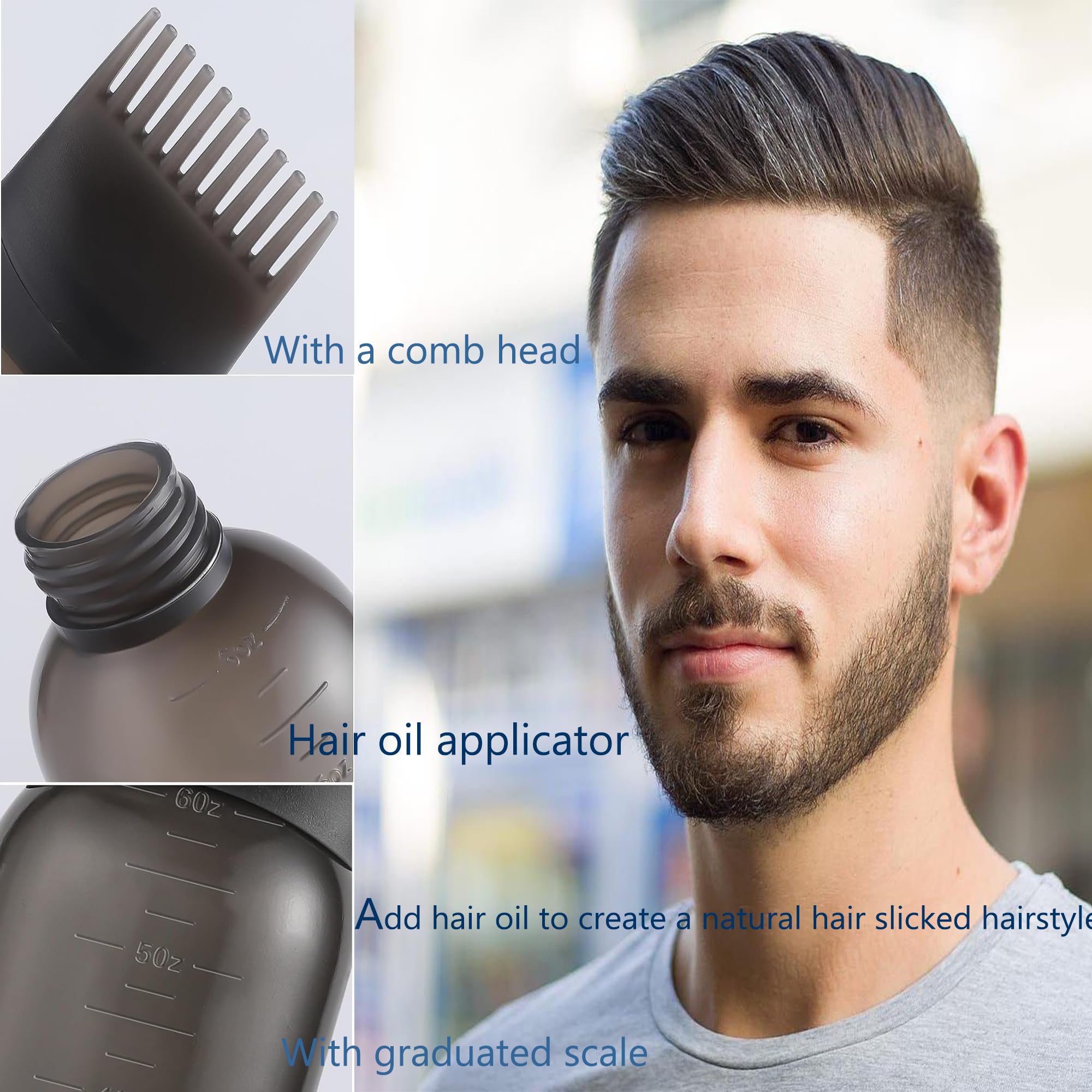 200ml Black & Pink Reusable Plastic Hair Oiling & Dye Application Bottle with Mist Spray & Continuous Spray, 3.2