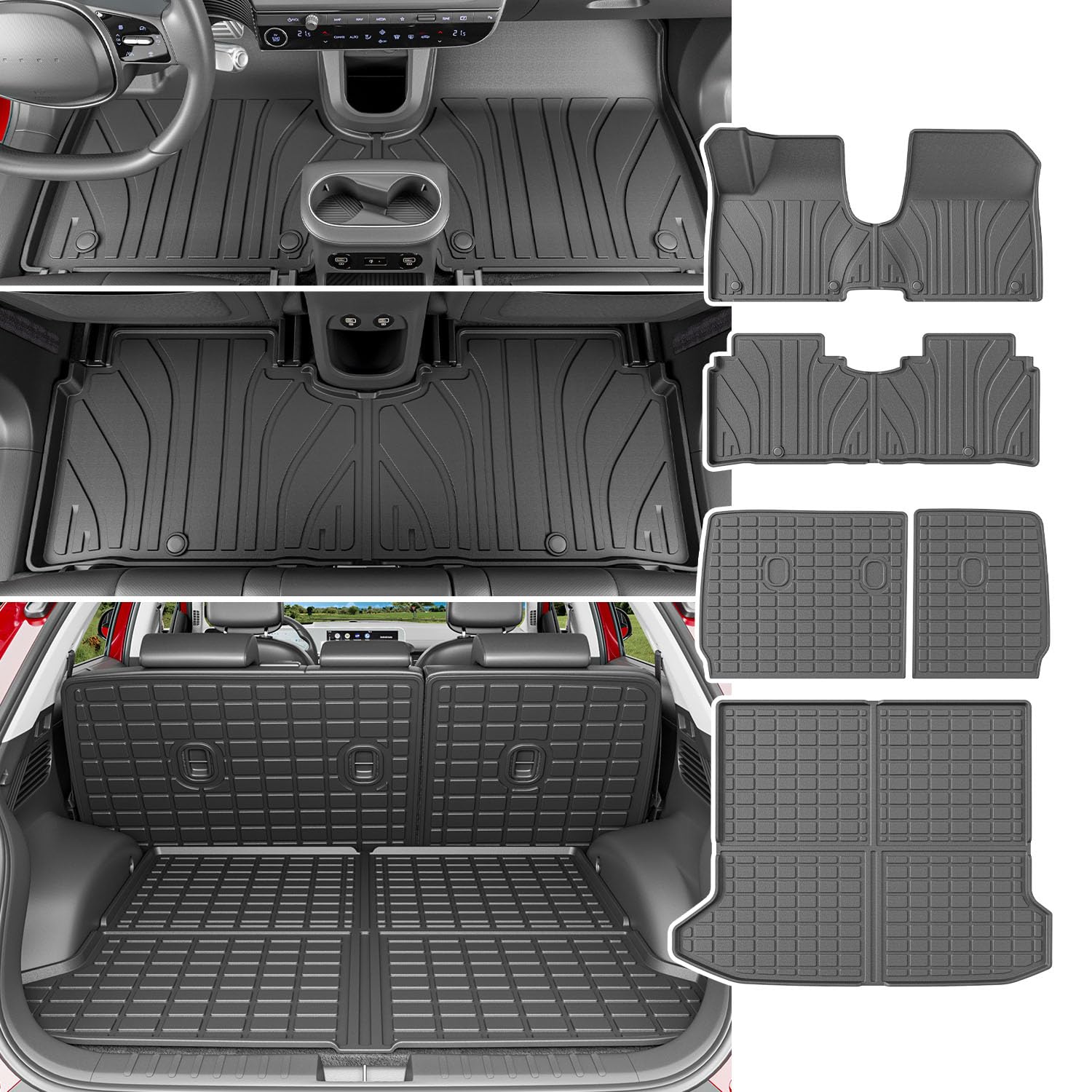 Photo 1 of **DIRT**powoq Floor Mat Compatible with 2022-2024 Ioniq 5 Backrest Mat Trunk Mat Cargo Liner Cargo Mat Replacement for 2022 2023 2024 Ioniq 5 Accessories (Floor Mat+Trunk Mat+Backrest Mat)