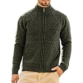 Les umes Mens Knitted Full Zipper Cardigan Fleece Lined Sweater Warm Stand Collar Jumper Coat with Pockets