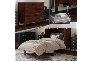 AFI, Santa Fe Twin Murphy Bed Chest with 6" Mattress & Built-in USB Charger, Walnut