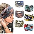 Yeshan Boho Bandeau headbands for Women Wide Bandana Knot Hair Scarf Floral Printed African Hair Bands Elastic Turban Thick Head Wraps Stretch Cotton Head Bands,Pack of 6