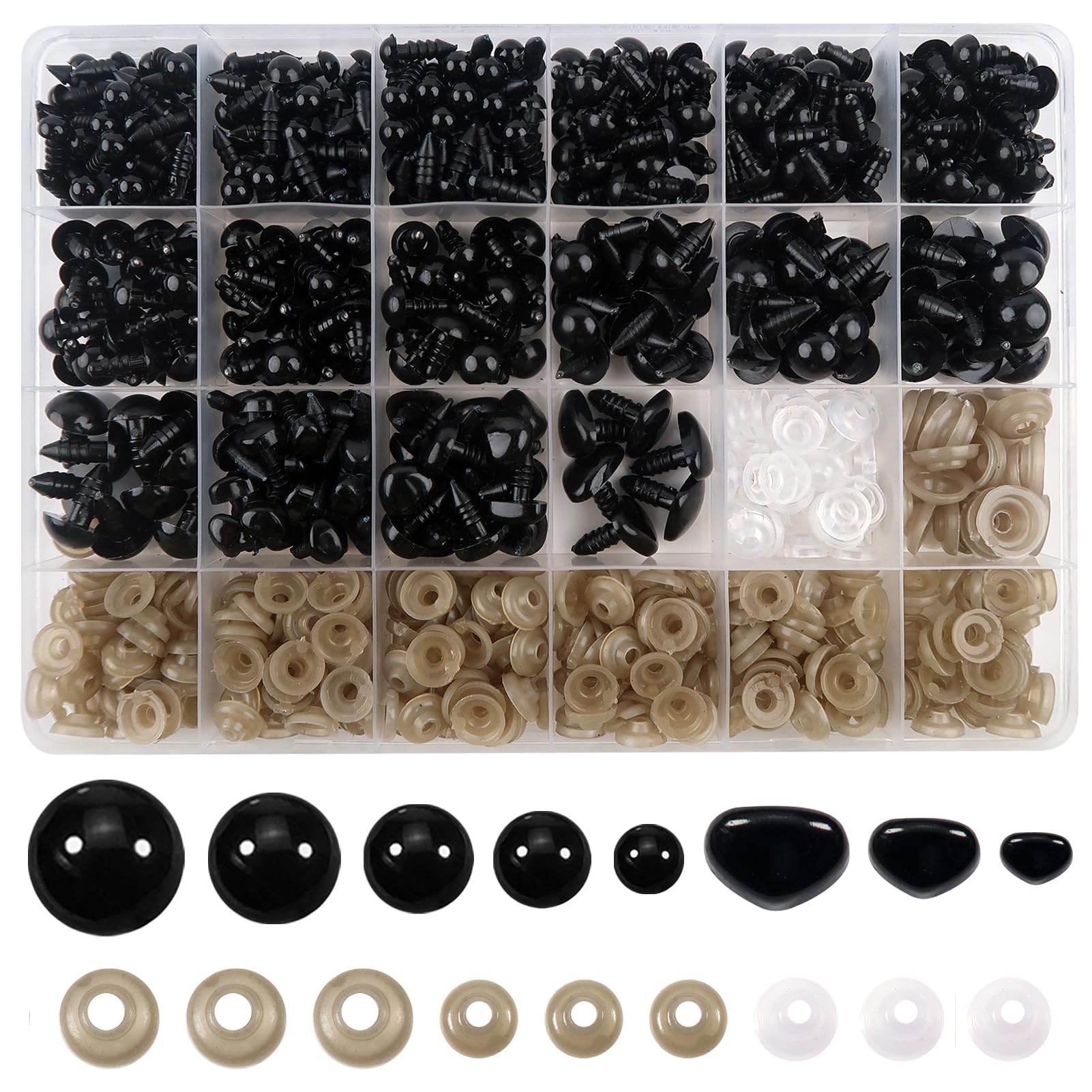 Toaob 150pcs Safety Eyes 6 mm 8 mm 9 mm 10 mm 12 mm Black Plastic Doll Eyes with Washers for Amigurumis Plush Animals Crochet Puppets Crafts
