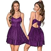 Bbonlinedress Women Sparkly Homecoming Dress for Teens Short Cocktail Prom Glitter Night Club Tie Back Spaghetti Straps Dress
