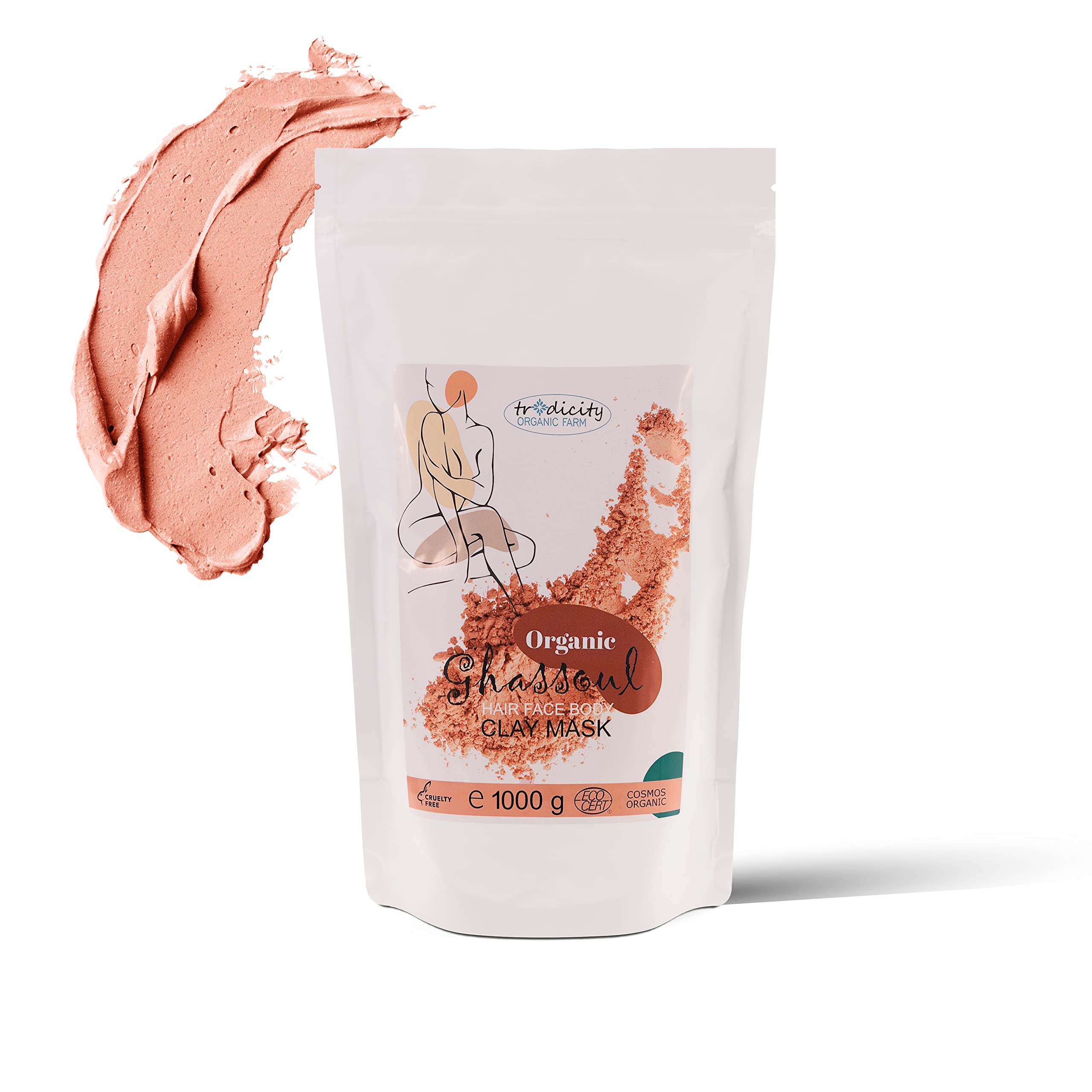 Organic Ghassoul (Rhassoul Clay) 100% Natural & Pure Volcanic Clay from Morocco Extra Fine Clay for Skin Care (Face and Body) and Hair Care Cleansing & Detox Vegan Product 1000 g