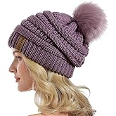 QUEENFUR Women Knit Slouchy Beanie Chunky Baggy Hat with Faux Fur Pompom Winter Soft Warm Ski Cap