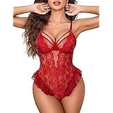 Avidlove Lingerie for Women Floral Lace Bodysuit Sexy Teddy Ruffle One Piece Wireless Babydoll