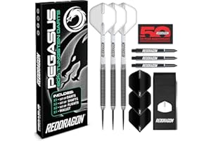 RED Dragon Pegasus Professional Tungsten Steeltip Darts Set Available in 21, 23, 24, 25, 26, 28, 30 Gram with Flights, Stems 