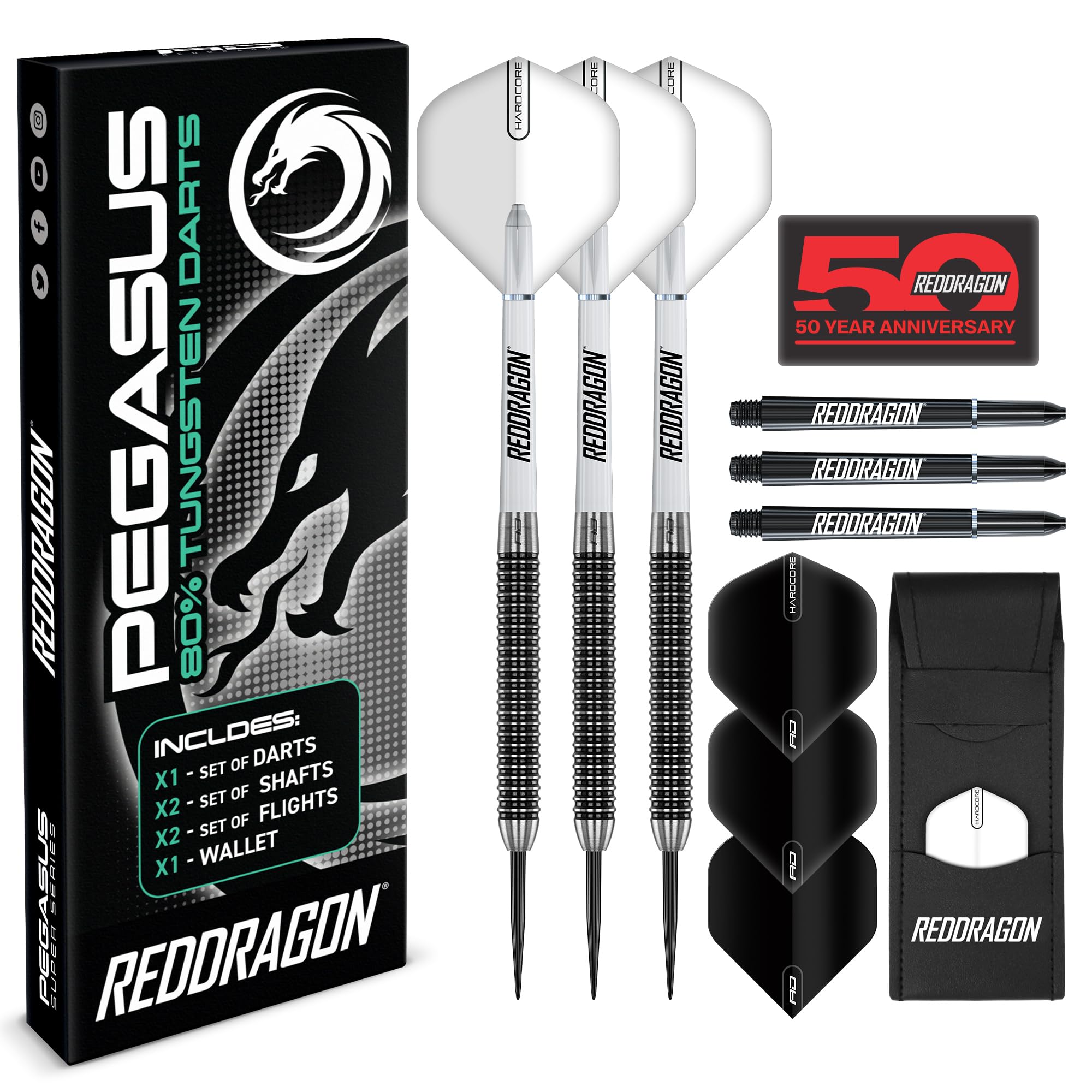 RED DRAGON Pegasus Professional 80% Tungsten Darts Set Available in Steel Tip 23g darts | Amazon Exclusive Dart Set with Flights, Stems (Shafts) and Case