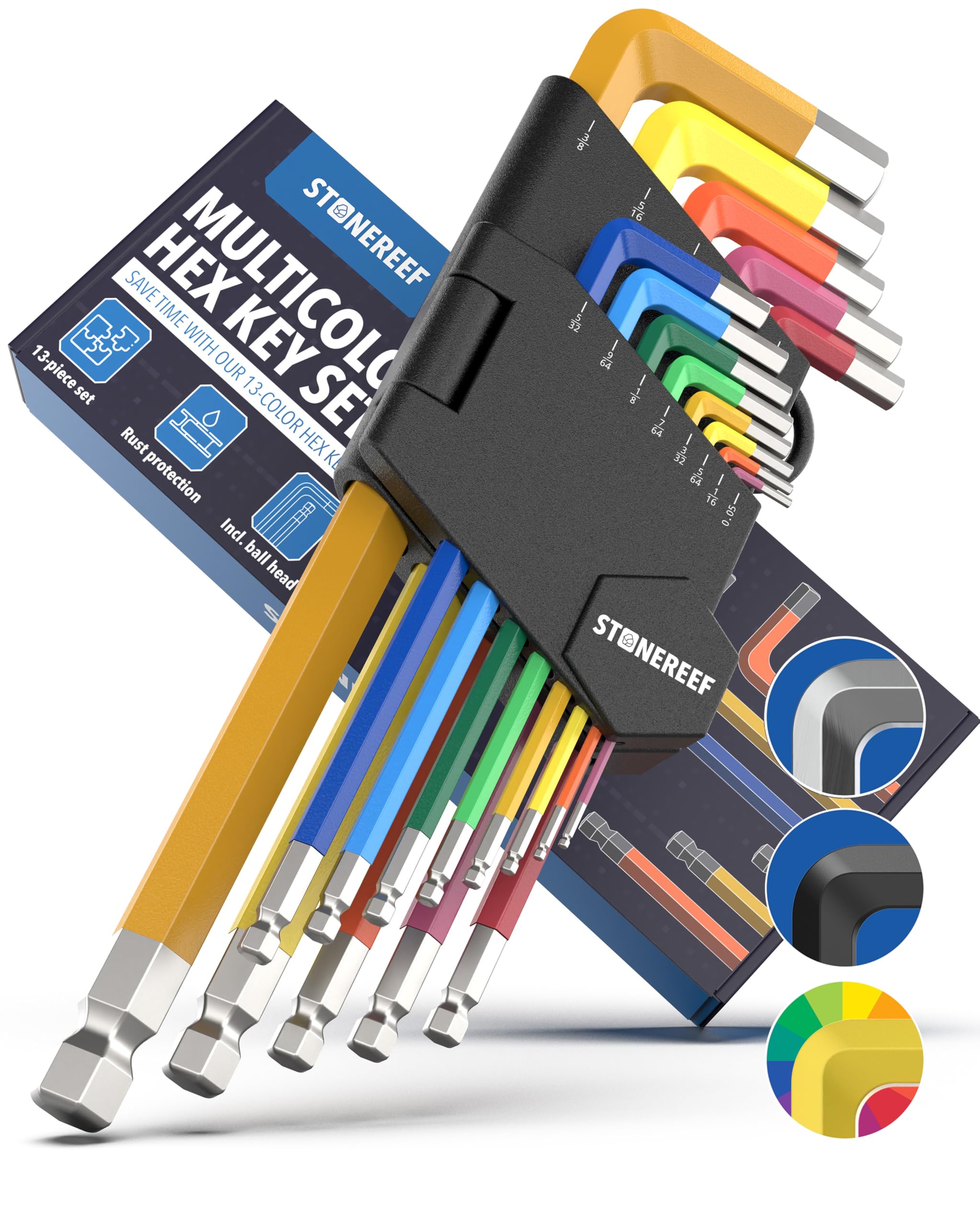 STONE REEF, 13 Pieces [incl. Ball Head] Allen Key Set - 1.27-10 mm, Hexagonal Multicolour Set, Wrench — image 1